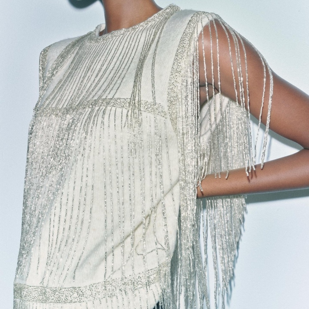 ZARA FRINGED BEADING KNIT SWEATER VEST TOP Bloggers favorite